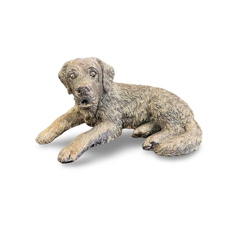 Sterling Silver 925 Dog Figurine Signed Detailed Reclining Retriever or Labrador